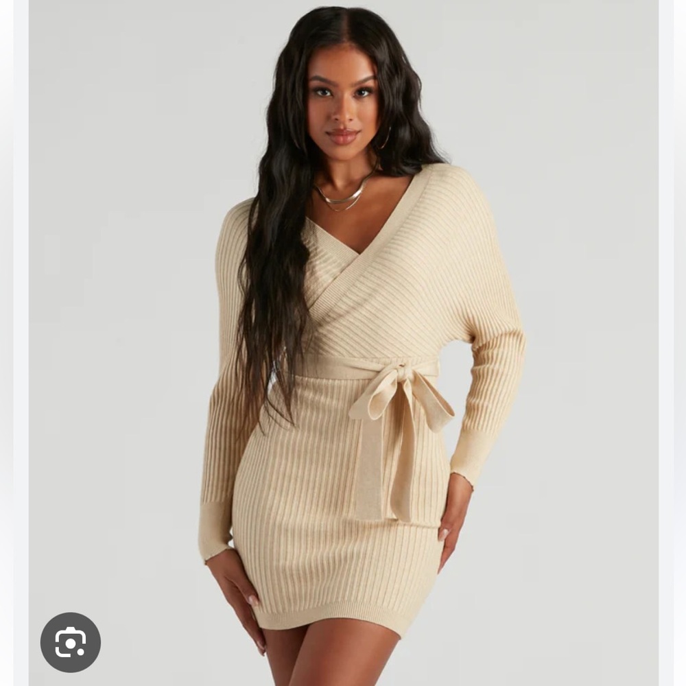 Ribbed Knit Tie-Front Mini Sweater Dress Windsor NWT